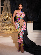 Jamshid Backless Flower Rhinestone Mesh Dress